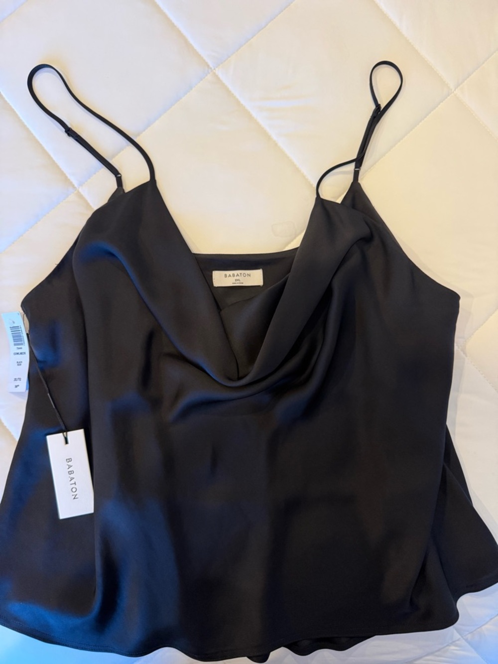 Babaton Black Satin Cowl Neck Camisole Top